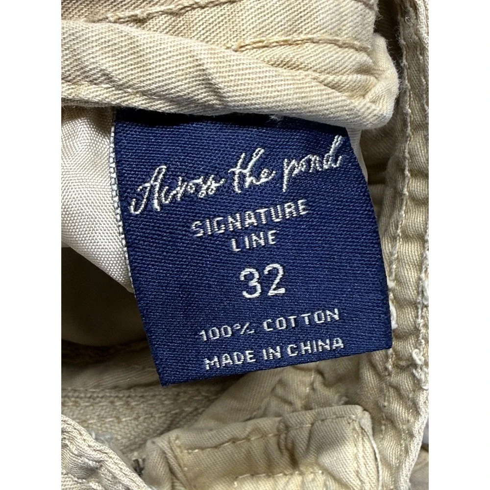 Across The Pond Signature Line Cargo Shorts Mens 32 Beige Cotton Utility Pockets
